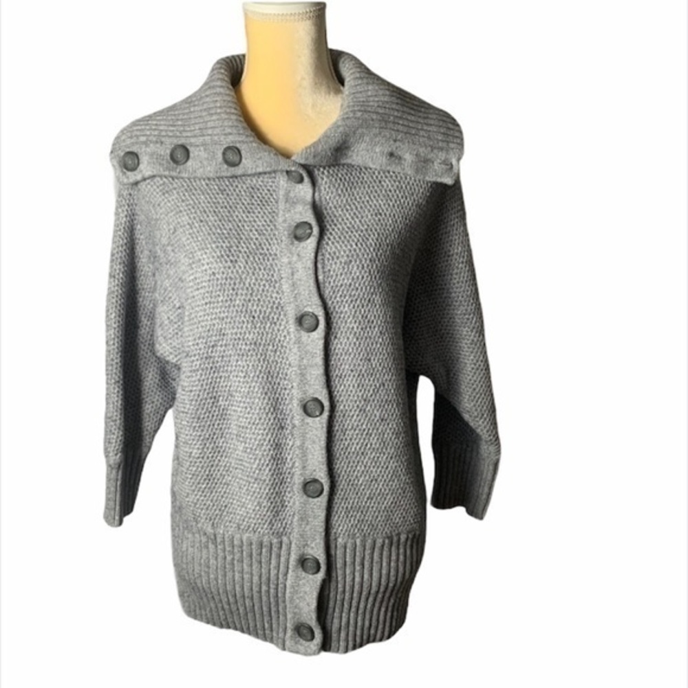 Ann Taylor Loft Button Down Sweater with Oversized Collar Gray Size XL